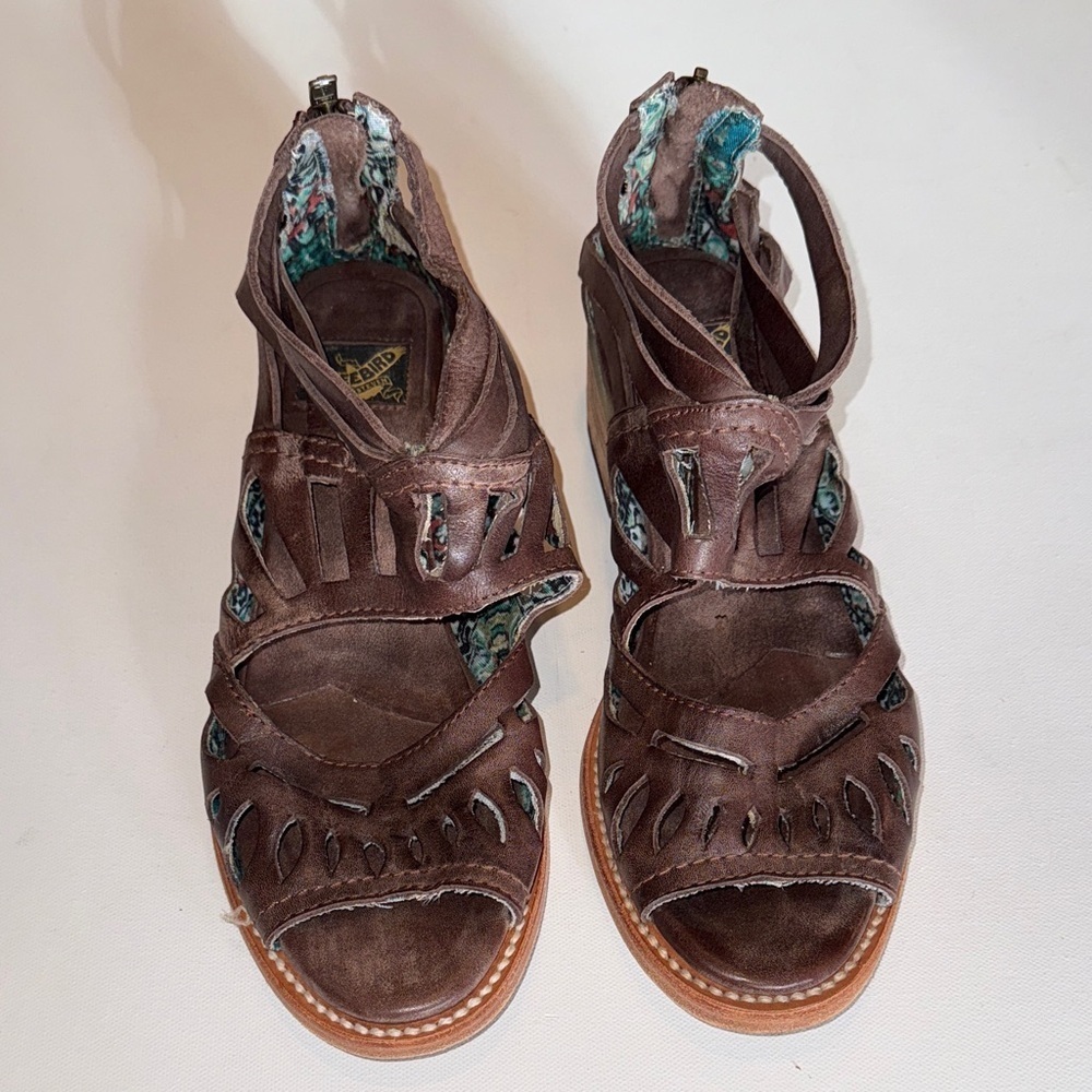 Freebird Brown Leather Cutout Sandals